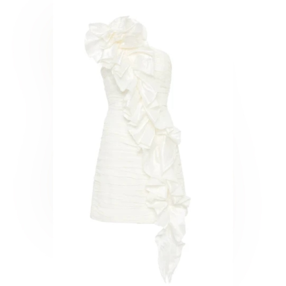 Aje Adelia White One Shoulder Ruffle Dress